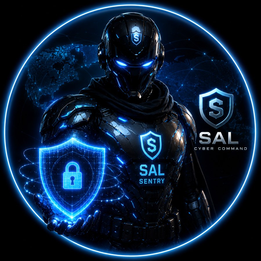 SAL Cyber Command emblem — armored sentinel within a glowing ring
